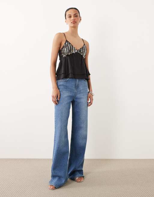 Miss Selfridge - Caraco babydoll à sequins style festival - Anthracite, 2 de 4