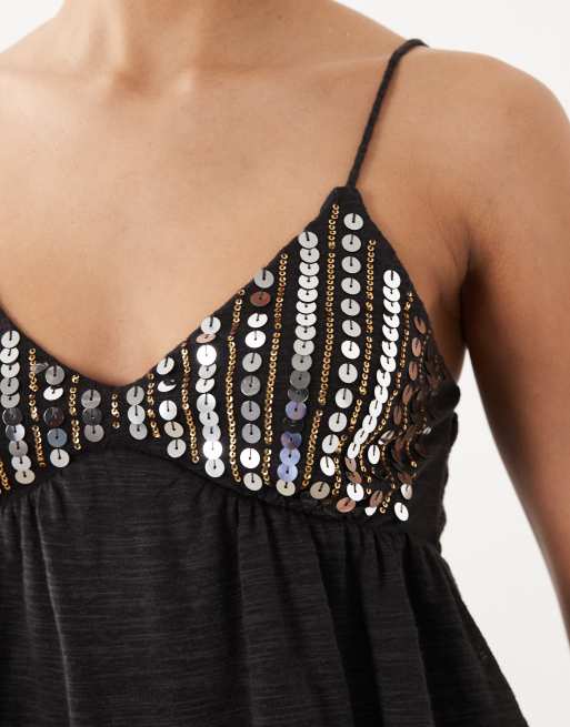 Miss Selfridge - Caraco babydoll à sequins style festival - Anthracite, 3 de 4