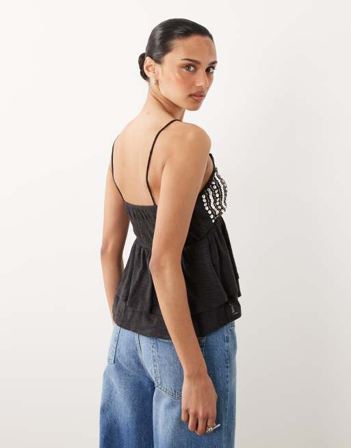 Miss Selfridge - Caraco babydoll à sequins style festival - Anthracite, 4 de 4