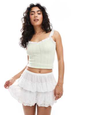 Caraco côtelé avec détails en broderie anglaise - Vert 40