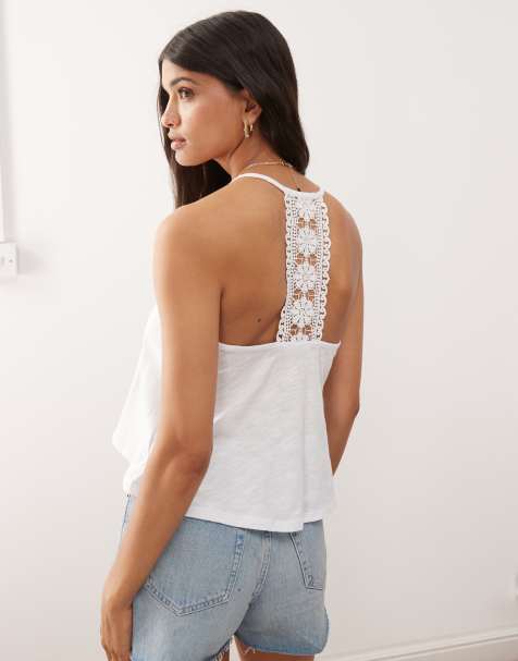Miss Selfridge - Caraco fluide avec détail en dentelle au dos - Blanc - view 1