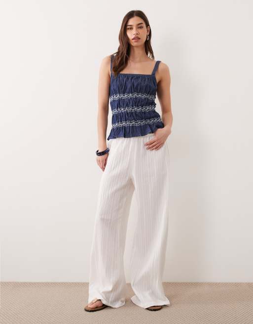 Miss Selfridge - Caraco froncé à broderies - Bleu délavé, 2 de 4