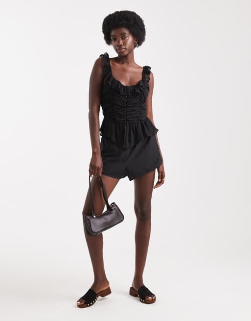 Miss Selfridge - Caraco froncé à volants - Noir, 3 de 4