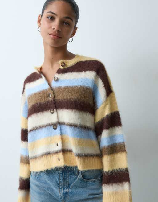 Miss Selfridge cardigan à col rond en maille brossée à rayures multicolores, 3 de 4
