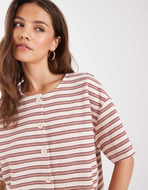 Miss Selfridge - Cardigan a coste a maniche corte a righe con bottoni, 4 di 4