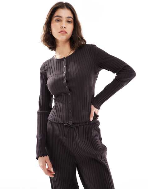 Miss Selfridge - Cardigan a coste color cioccolato - view 1