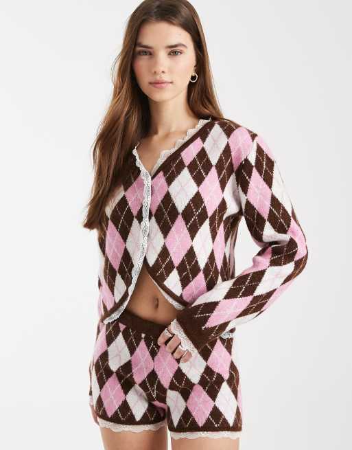 Miss Selfridge - Coordinato in maglia a losanghe con finiture in pizzo, 3 di 3