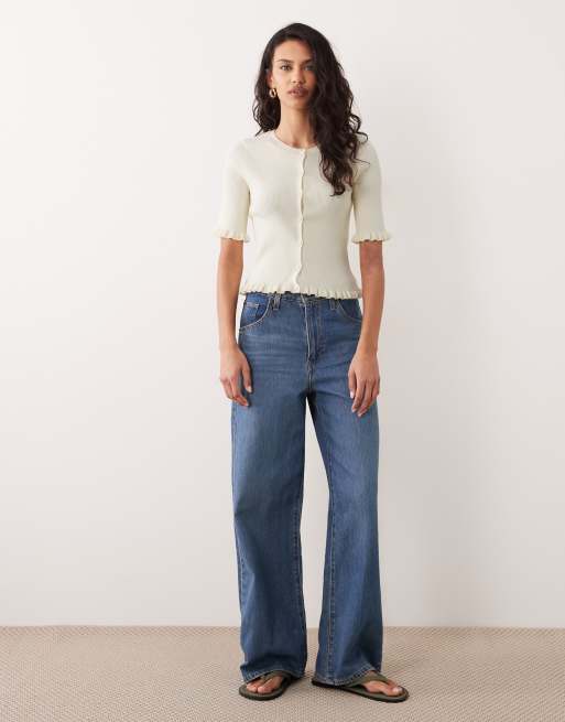Miss Selfridge - Cardigan a maniche corte color crema con maniche svasate, 2 di 4