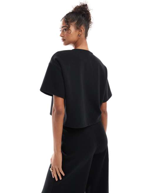 Miss Selfridge - Cardigan a maniche corte morbido nero a coste in coordinato, 3 di 4