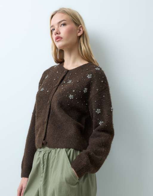 Miss Selfridge cárdigan abotonado con detalle de bolsillos en chocolate, 4 de 4