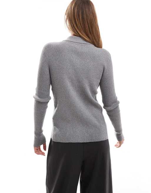 Miss Selfridge - Cardigan aderente in maglia a coste grigio mélange, 4 di 4