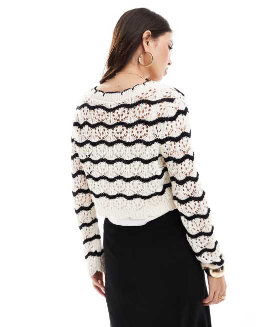 Miss Selfridge - Cardigan all'uncinetto a righe allacciato sul davanti, 3 di 4