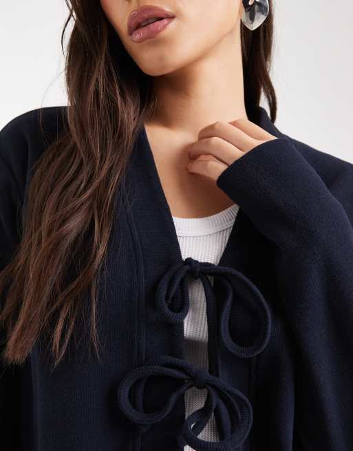 Miss Selfridge - Cardigan blu navy morbido a coste allacciato sul davanti, 2 di 4