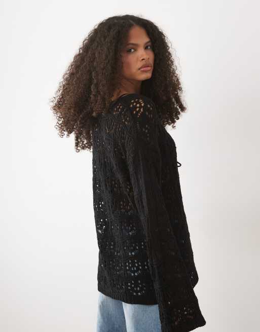Miss Selfridge - Cardigan bohémien nero allacciato sul davanti, 4 di 4