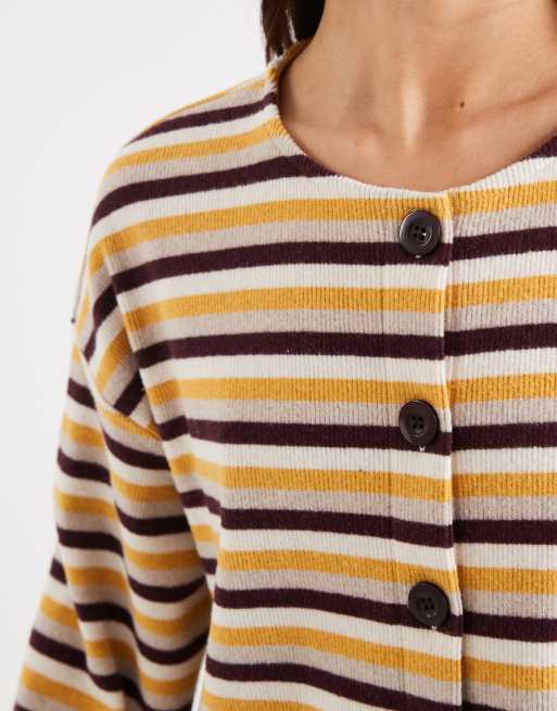 Miss Selfridge - Cardigan bordeaux a righe spazzolato a coste in coordinato, 2 di 4