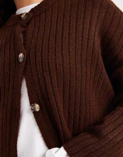 Miss Selfridge - Cardigan color cioccolato a coste oversize, 4 di 4