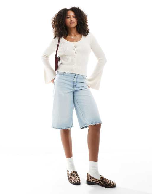 Miss Selfridge - Cardigan color crema a coste con scollo rotondo