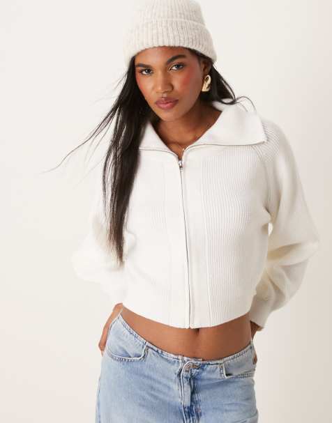 Miss Selfridge - Cardigan color crema con zip e colletto - view 1