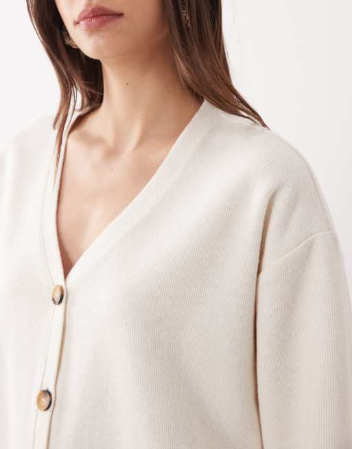 Miss Selfridge - Cardigan color crema spazzolato a coste con scollo a V, 2 di 4