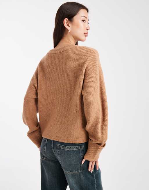 Miss Selfridge - Cardigan color moka con scollo a V e polsini ampi, 3 di 4
