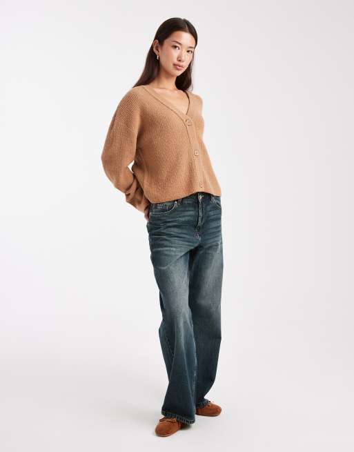 Miss Selfridge - Cardigan color moka con scollo a V e polsini ampi, 4 di 4
