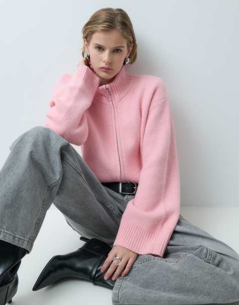 Miss Selfridge cárdigan con cremallera en rosa - view 1