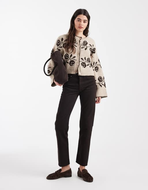Miss Selfridge - Cardigan con cuciture e motivo a fiori, 3 di 4