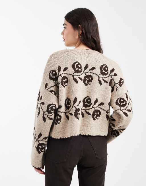 Miss Selfridge - Cardigan con cuciture e motivo a fiori, 4 di 4