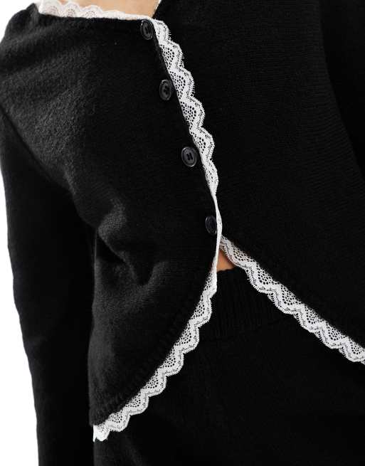 Miss Selfridge - Cardigan con finiture in pizzo in coordinato, 2 di 4