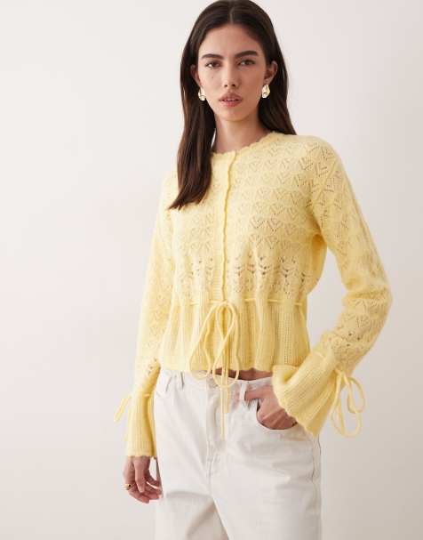 Miss Selfridge - Cardigan con orlo peplo traforato color latticello - view 1
