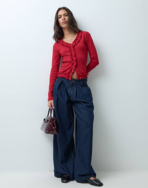 Miss Selfridge cárdigan de canalé con detalle de volantes y botones, 5 de 5