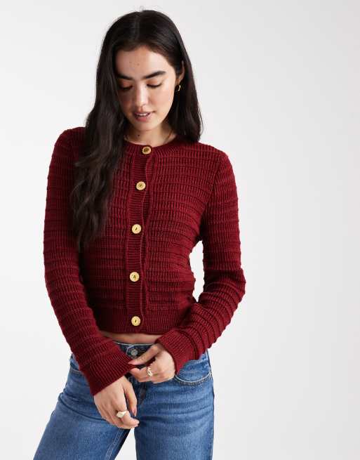 Miss Selfridge - Cardigan extra largo color bordeaux