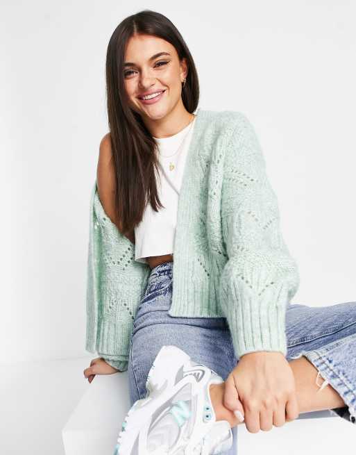 Miss Selfridge - Cardigan fil-a-fil color salvia con cucitura con filo a vista 