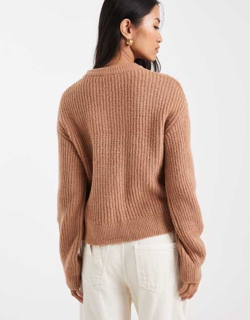 Miss Selfridge - Cardigan girocollo a coste larghe color cammello, 4 di 4