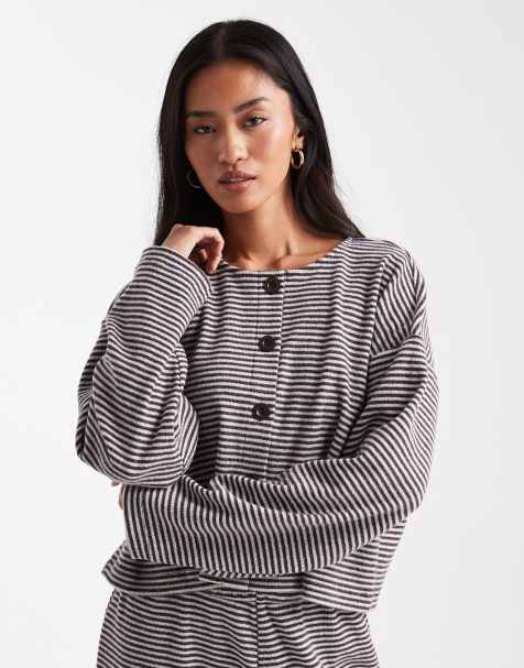 Miss Selfridge - Cardigan i børstet ribstrik med striber - Del af sæt - view 1