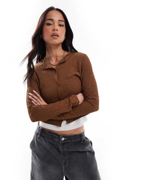 Miss Selfridge - Cardigan in jersey lavorato a maglia color zenzero con finitura a bolle - view 1