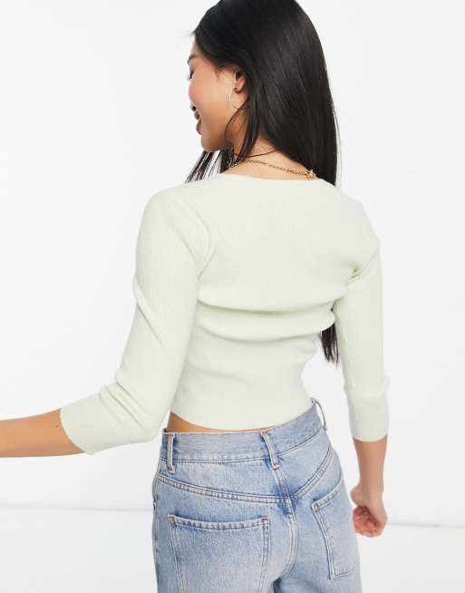 Miss Selfridge - Cardigan in maglia a coste color menta in coordinato , 4 di 4