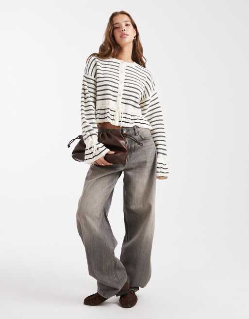 Miss Selfridge - Cardigan in maglia a righe allacciato in vita , 2 di 4