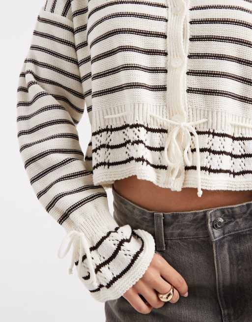 Miss Selfridge - Cardigan in maglia a righe allacciato in vita , 3 di 4