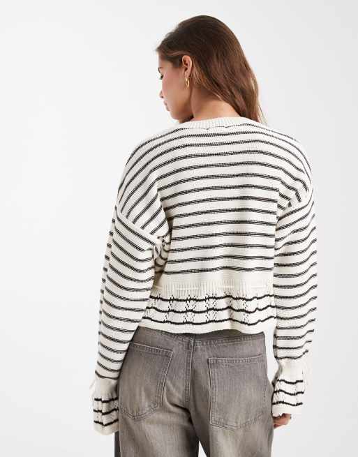 Miss Selfridge - Cardigan in maglia a righe allacciato in vita , 4 di 4
