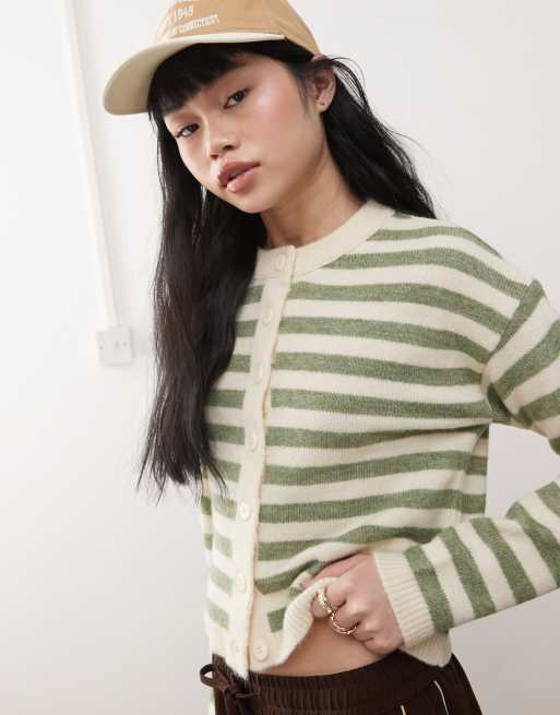 Miss Selfridge - Cardigan in maglia a righe verdi