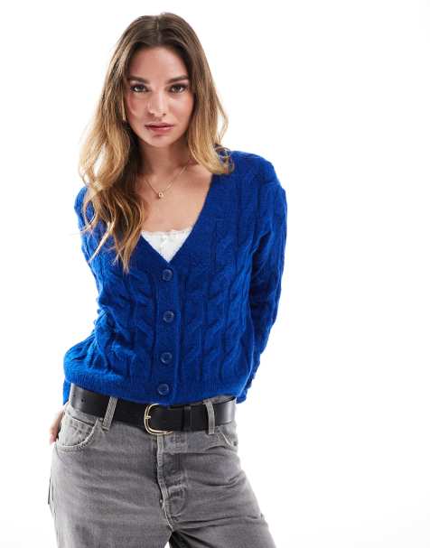 Miss Selfridge - Cardigan in maglia a trecce spesse color blu acceso - view 1