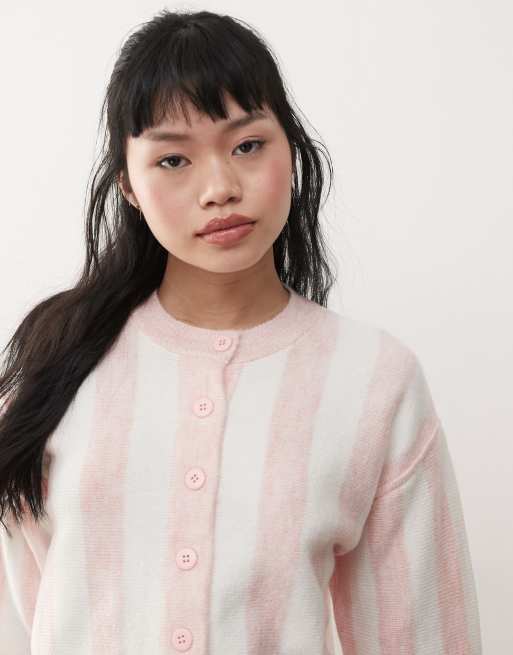 Miss Selfridge - Cardigan in maglia rosa a righe, 2 di 4