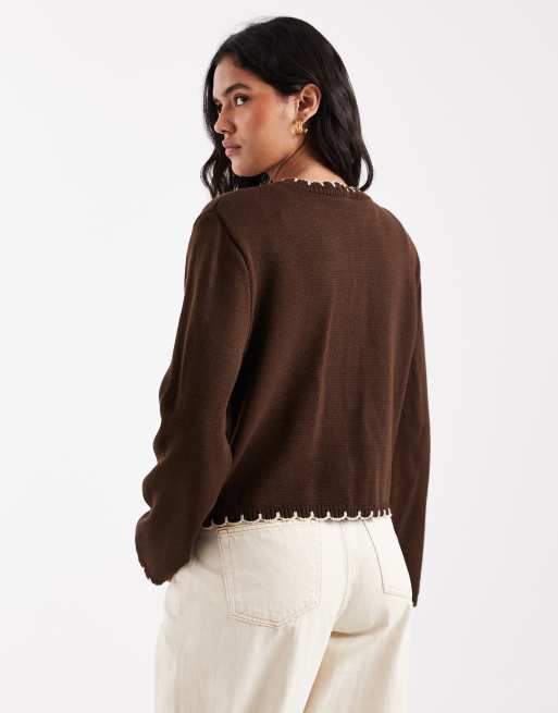 Miss Selfridge - Cardigan marrone con impunture, 3 di 4