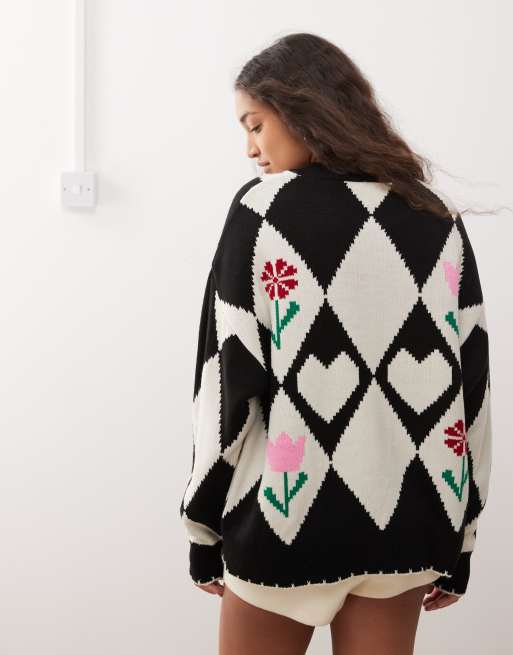 Miss Selfridge - Cardigan med rund hals og diamant- og blomstermønster, 4 af 4