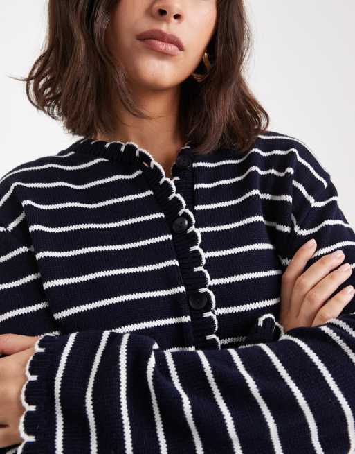 Miss Selfridge - Cardigan med tæppesyninger og marineblå striber, 2 af 4