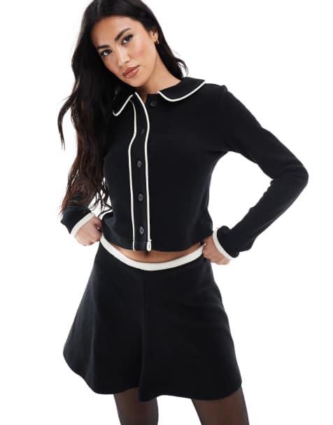 Miss Selfridge - Cardigan morbido a coste con finiture a contrasto - view 1