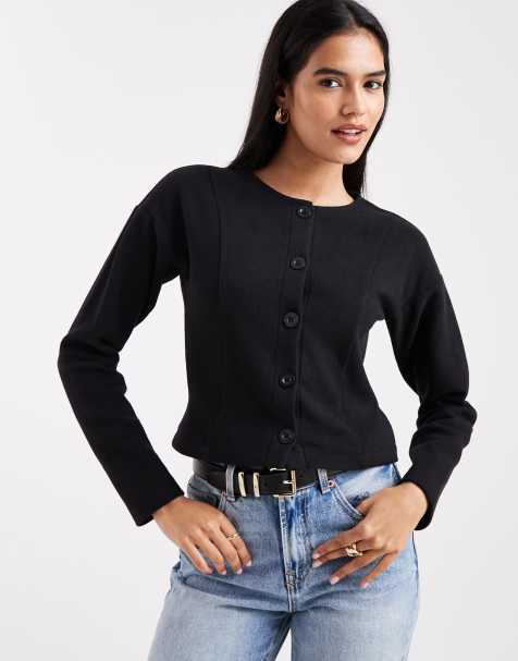 Miss Selfridge - Cardigan nero spazzolato a coste stretto in vita - view 1
