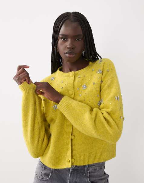 Miss Selfridge cardigan ornementé boutonné avec détail poches en chartreuse - view 1