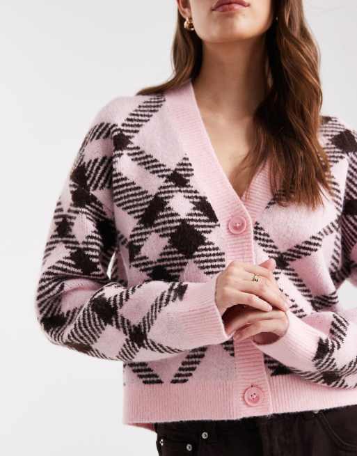 Miss Selfridge - Cardigan rosa chiaro a quadri oversize, 2 di 4